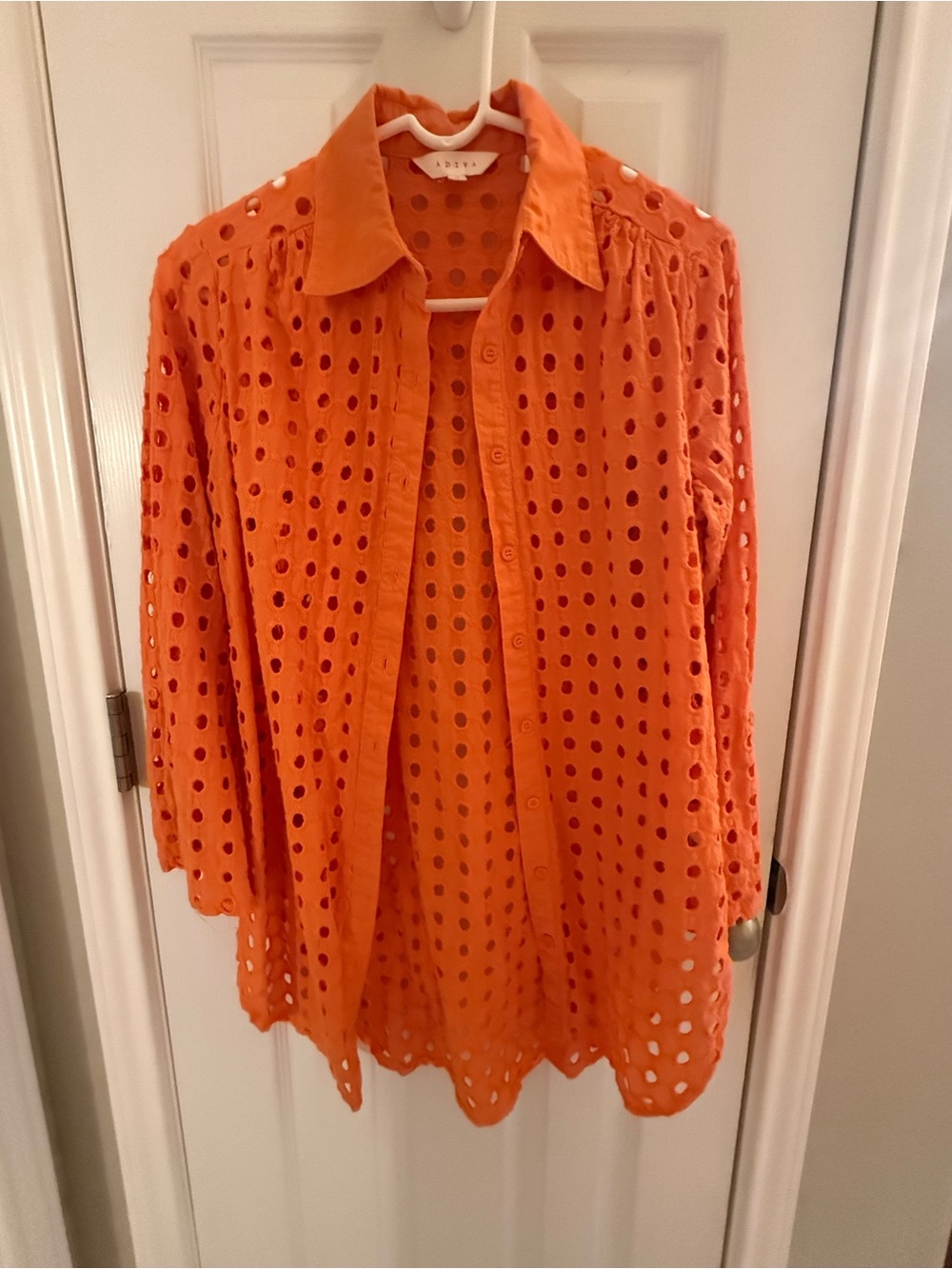 Adiva Orange Eyelet Button-Front Swim Cover Up